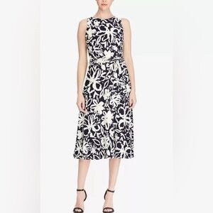 Lauren by Ralph Lauren Floral-Print Fit & Flare Dress (Navy/Cream) Sz 16
